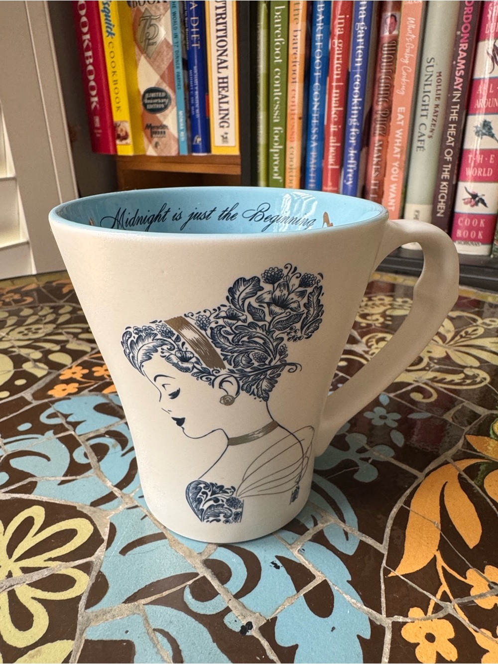 DISNEY PRINCESS COLLECTION CINDERELLA  Blue Floral Profile Ceramic Mug